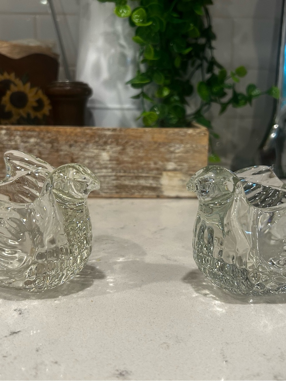 Avon Clear Glass Bird Candle Holders - Transparent